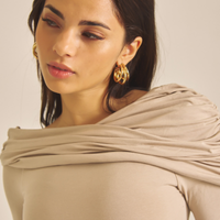 Elegant Draped Padded Dress / 亜麻色(greige)