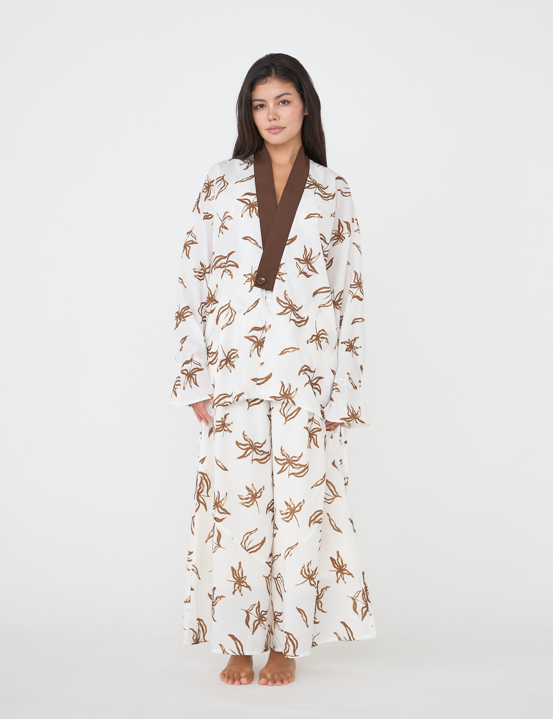 resort long sleeve KIMONO shirt / white flower(ivory resort long sleeve KIMONO shirt / white flower(ivory