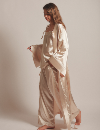 Sunlit Winery Silky Long Robe / 亜麻(gold)