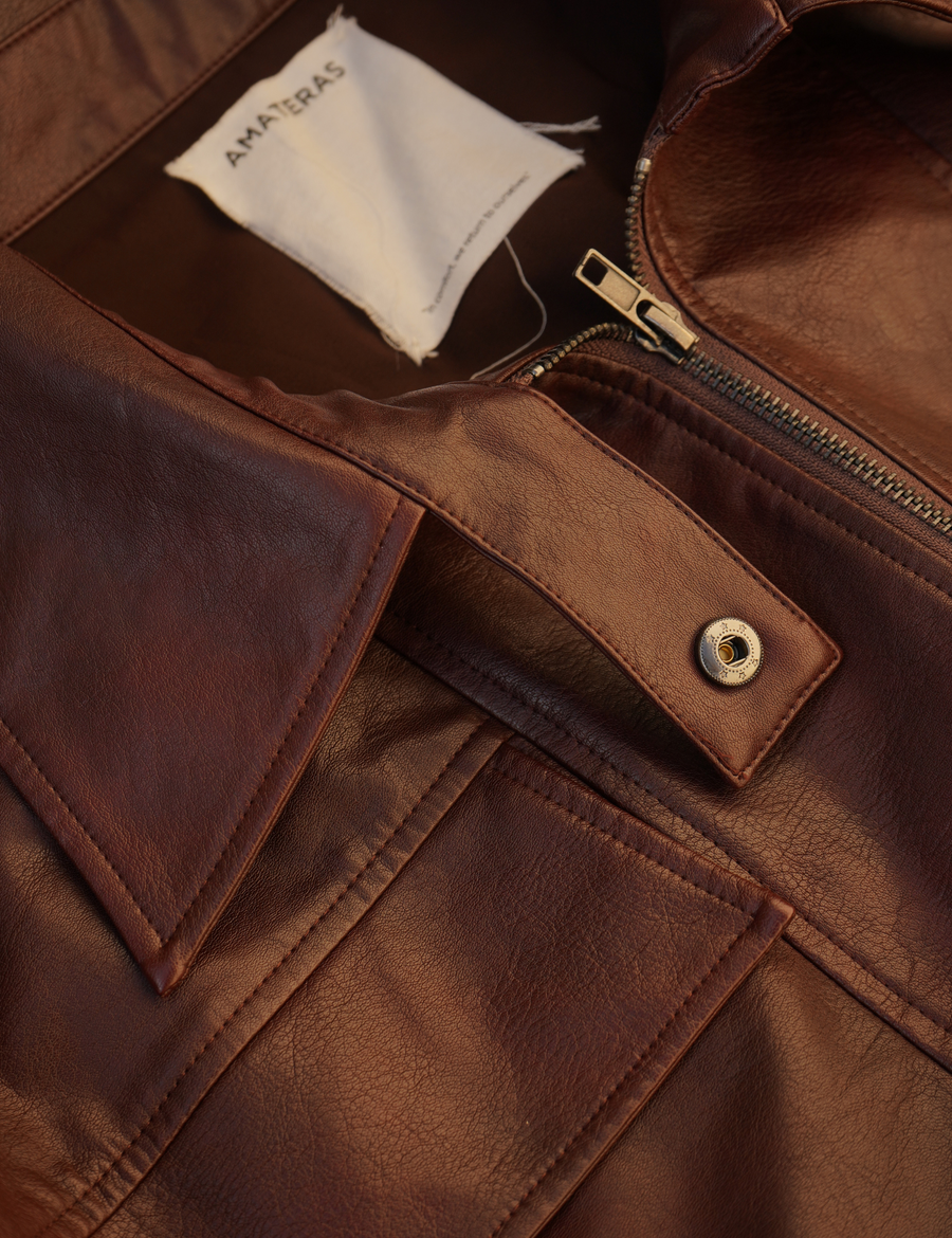 【10月中旬発送】Vegan leather city jacket / 葡萄茶(burgundy)