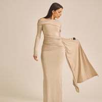 Elegant Draped Padded Dress / 亜麻色(greige)