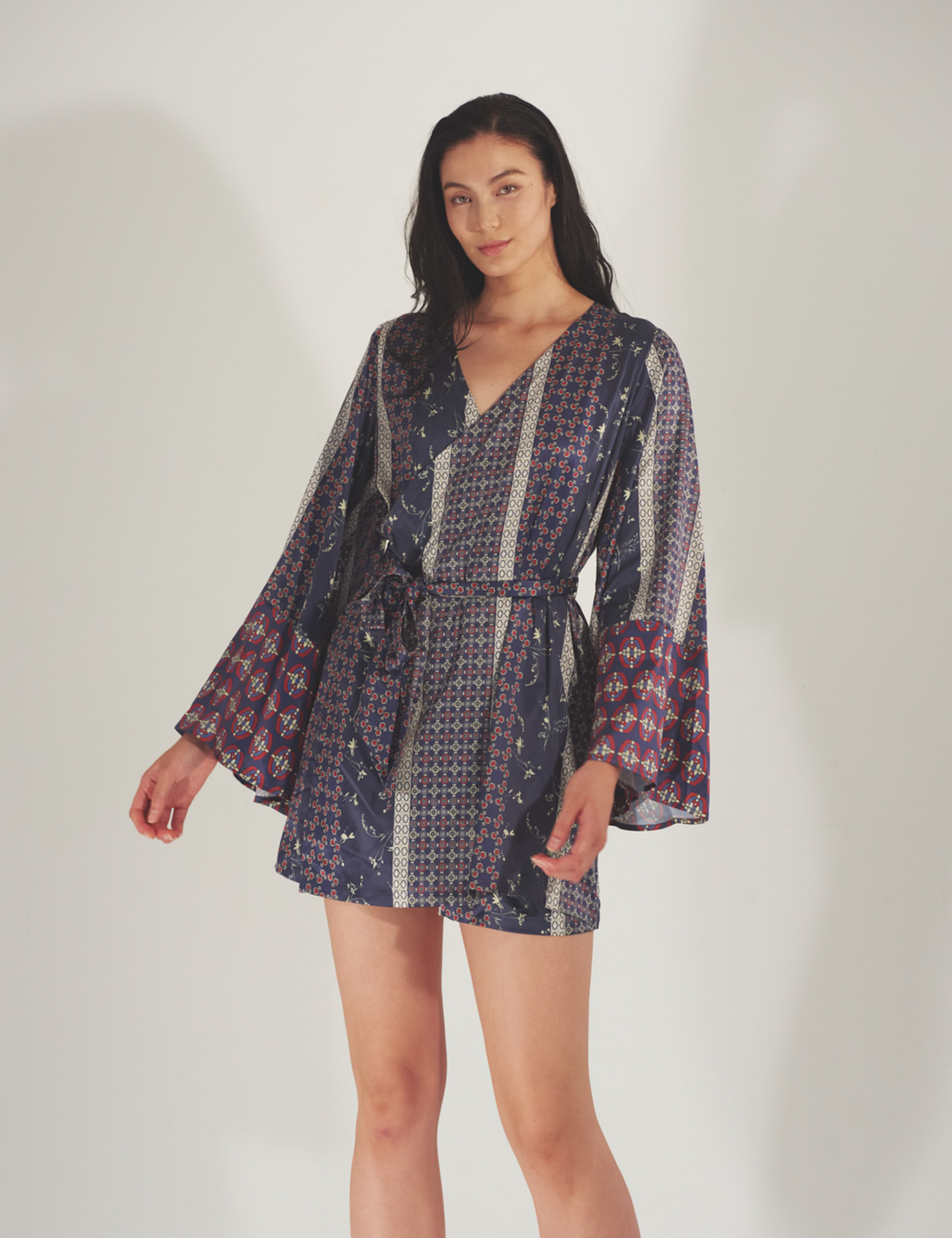 Oriental Silky Kimono Culotte Dress / 濃藍(navy)