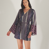Oriental Silky Kimono Culotte Dress / 濃藍(navy)
