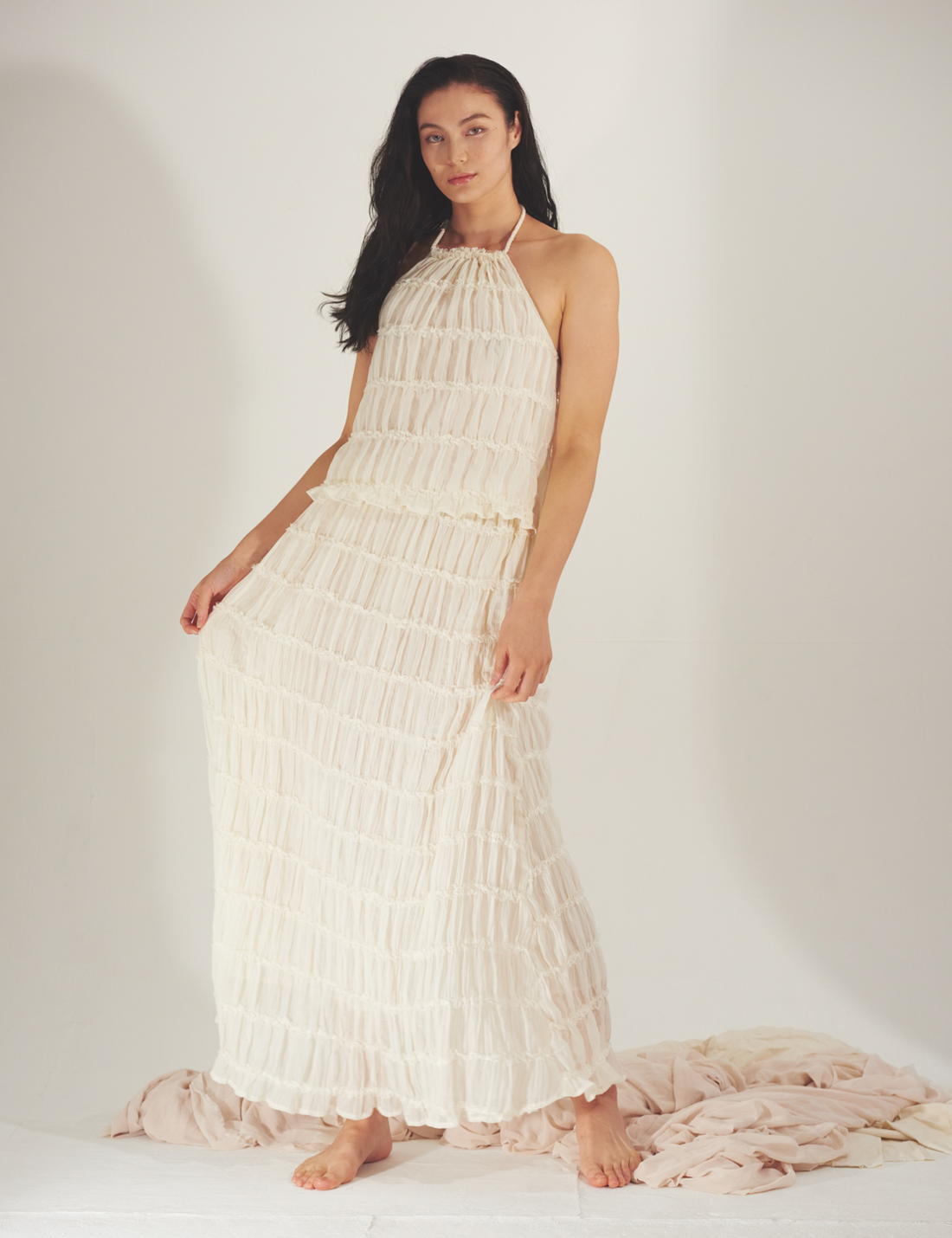 Ocean Breeze Elegant  Chiffon Top / 胡粉(off white)