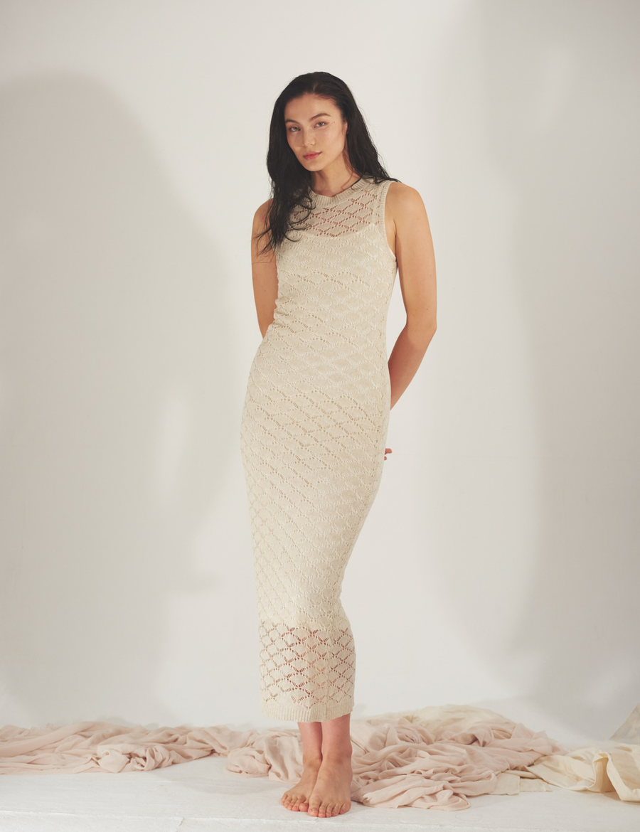 Ocean Breeze Elegant Knit Dress / 胡粉(off white)