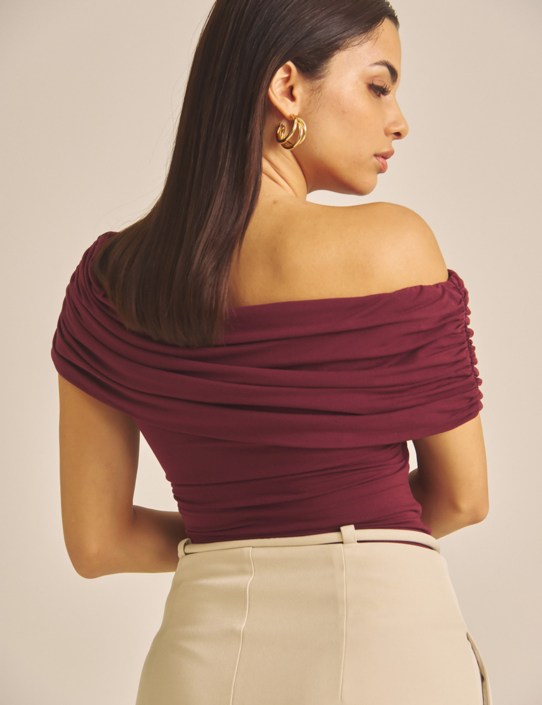 Elegant Draped Padded Top / 葡萄茶(burgundy)