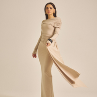 Elegant Draped Padded Dress / 亜麻色(greige)
