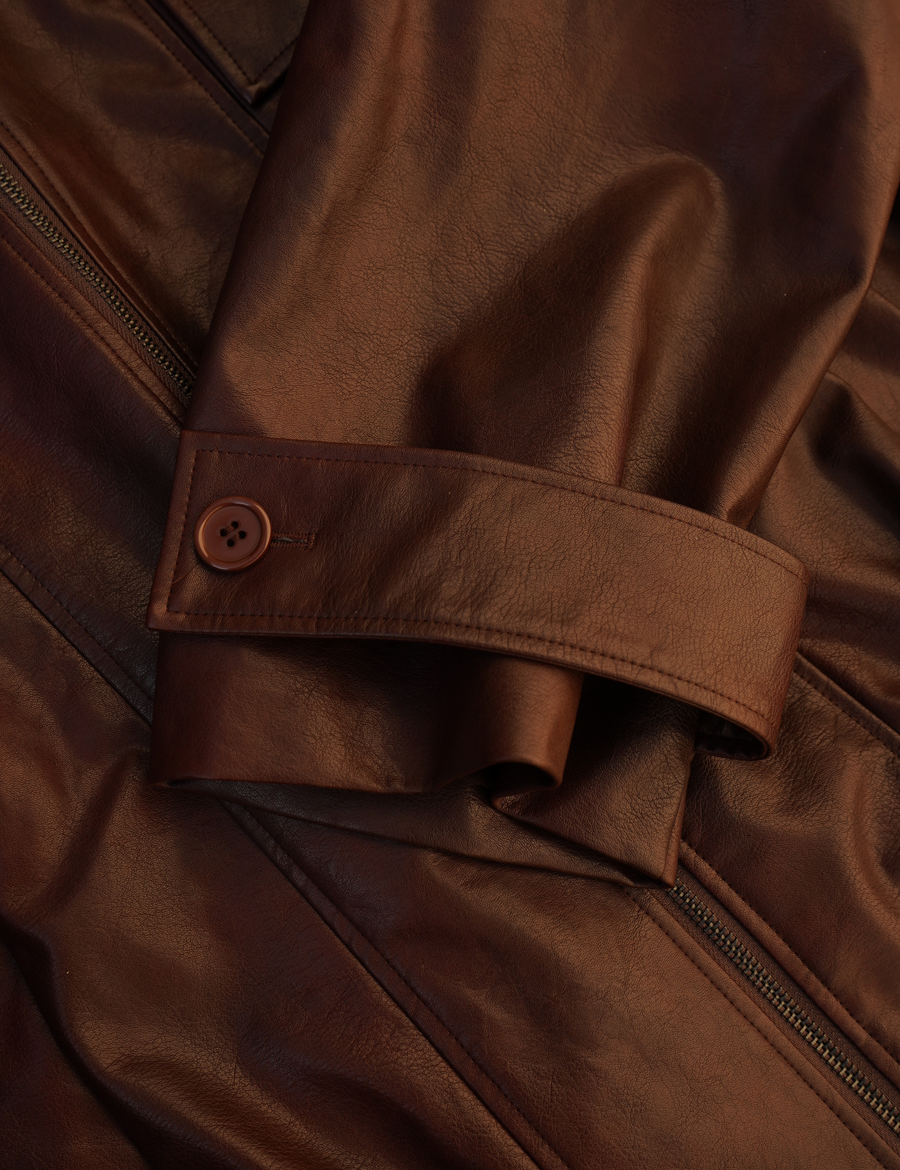 【10月中旬発送】Vegan leather city jacket / 葡萄茶(burgundy)