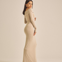 Elegant Draped Padded Dress / 亜麻色(greige)