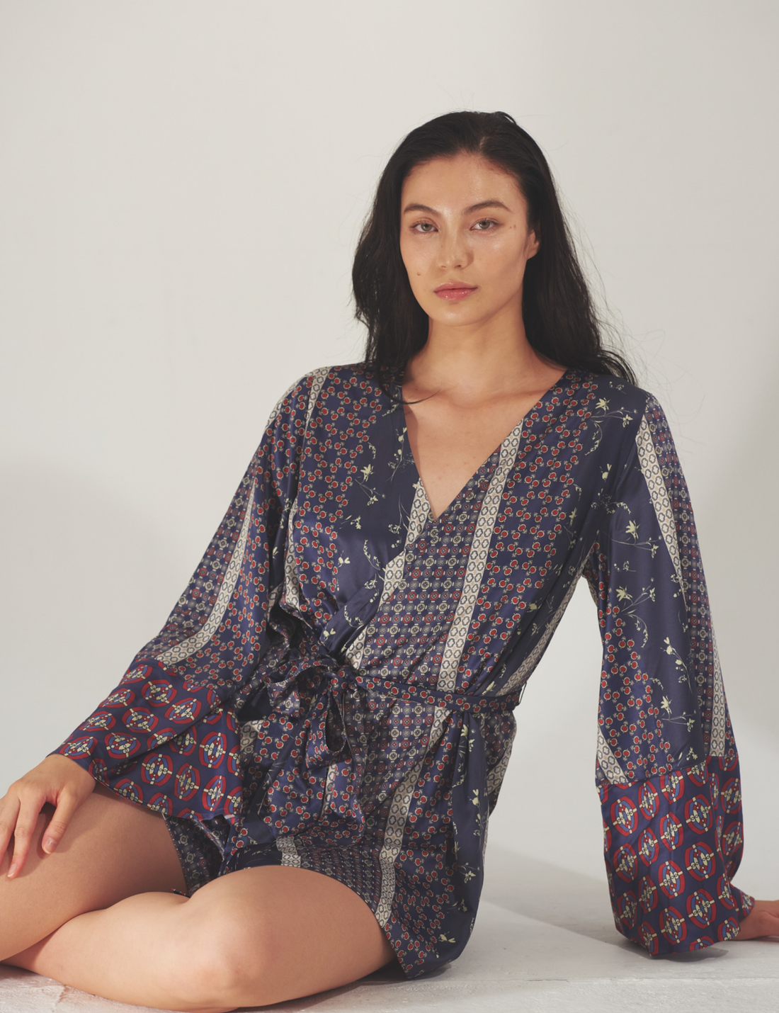Oriental Silky Kimono Culotte Dress / 濃藍(navy)
