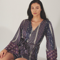 Oriental Silky Kimono Culotte Dress / 濃藍(navy)