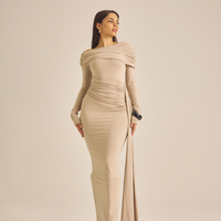 Elegant Draped Padded Dress / 亜麻色(greige)