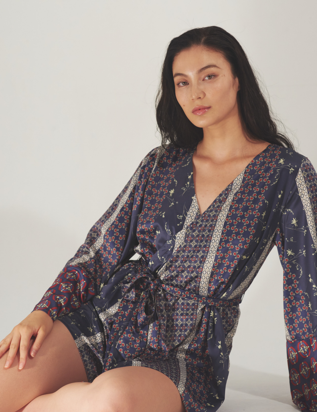 Oriental Silky Kimono Culotte Dress / 濃藍(navy)