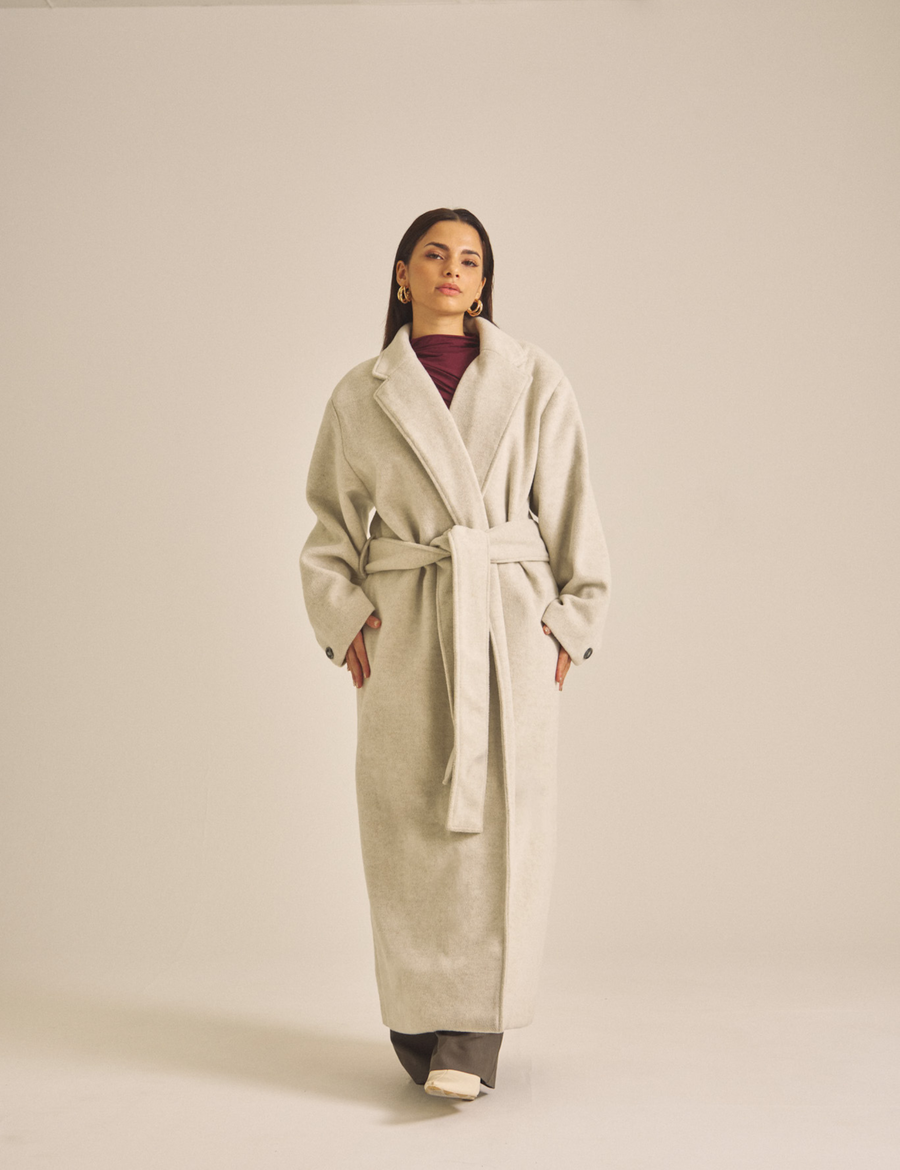 【11月中旬発送】Elegant Kimono Long Coat / 白花(ivory)
