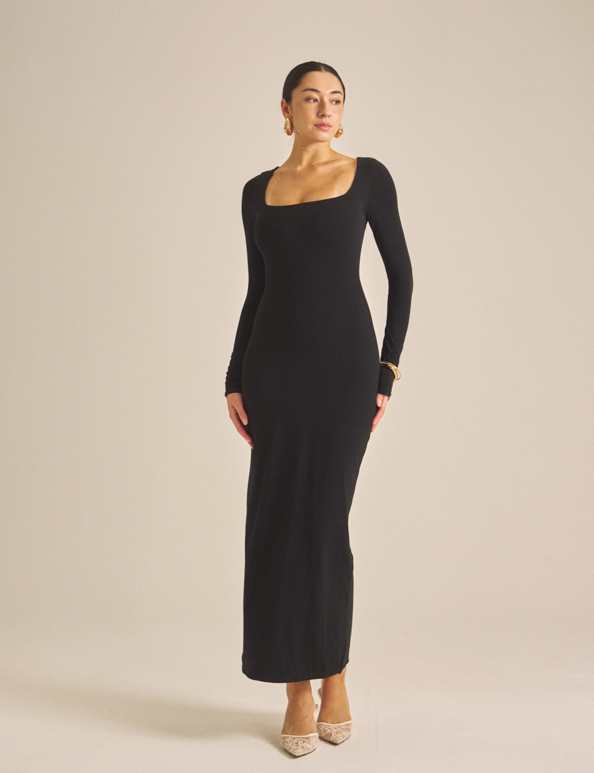 Long Sleeve Square Padded Dress / 墨(black) – AMATERASJAPAN
