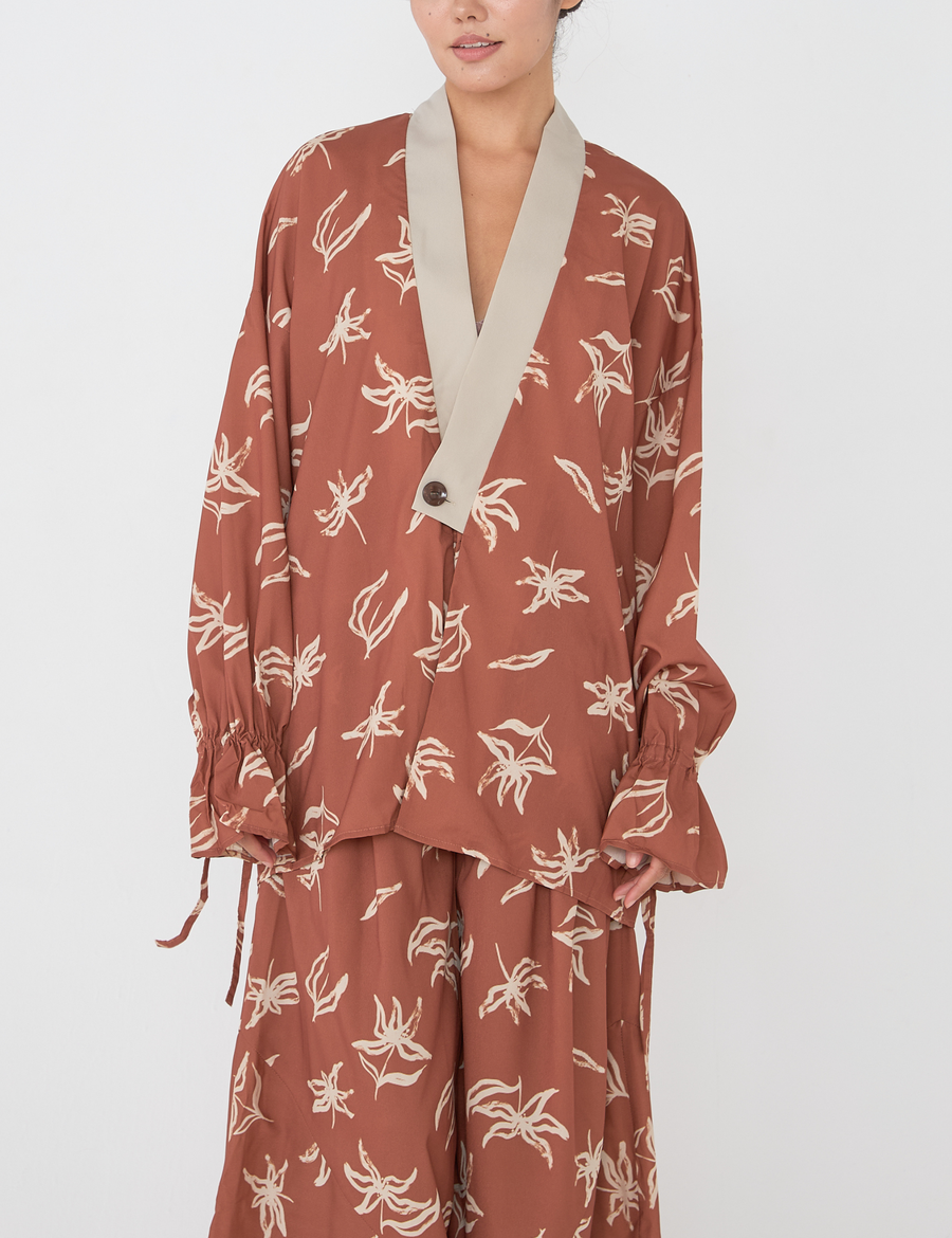 resort long sleeve KIMONO shirt / amber(orange)