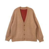 reversible V-neck knit cardigan / 白茶(beige × orange)