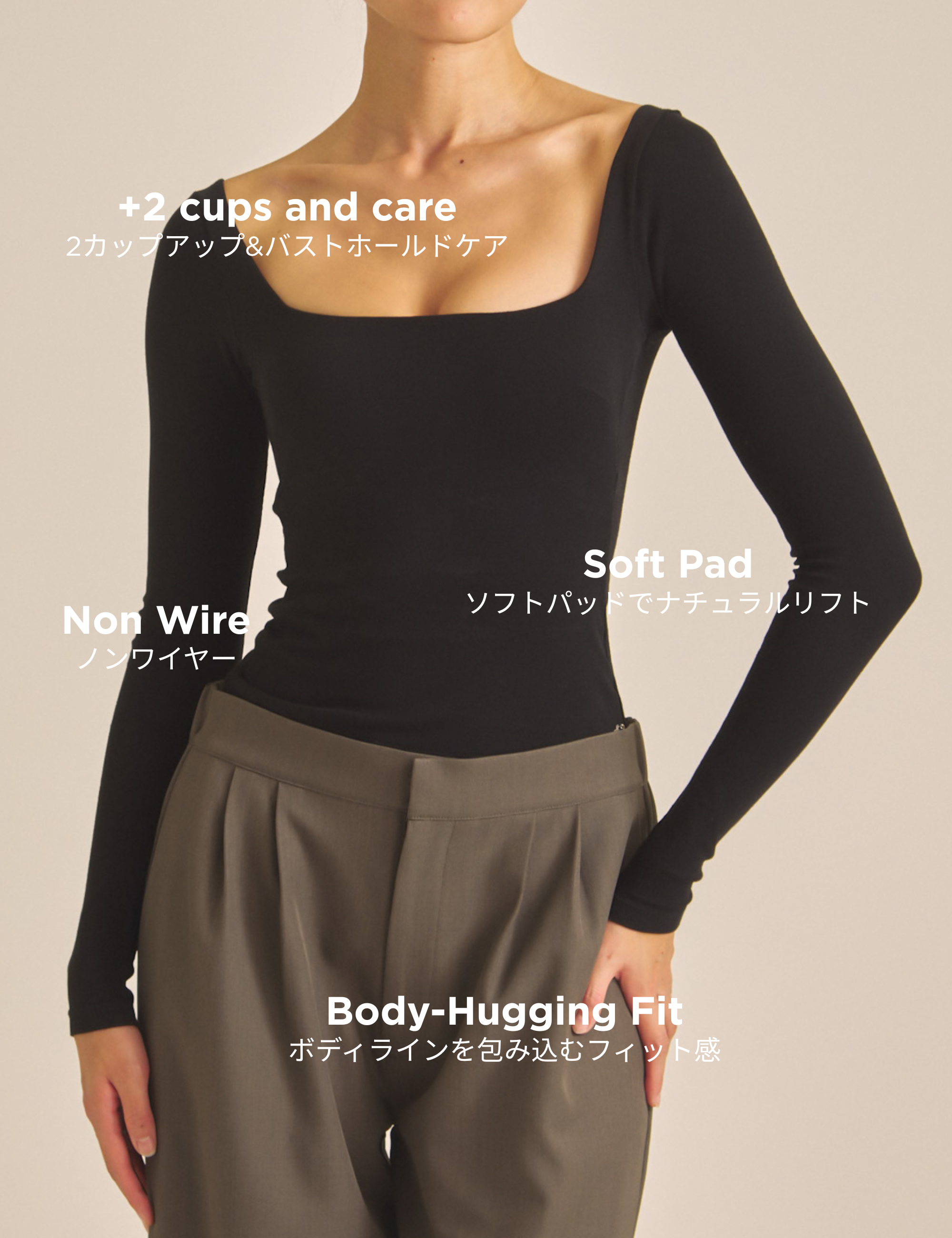 Dreamy×WABISABI long sleeve top / 墨(black)