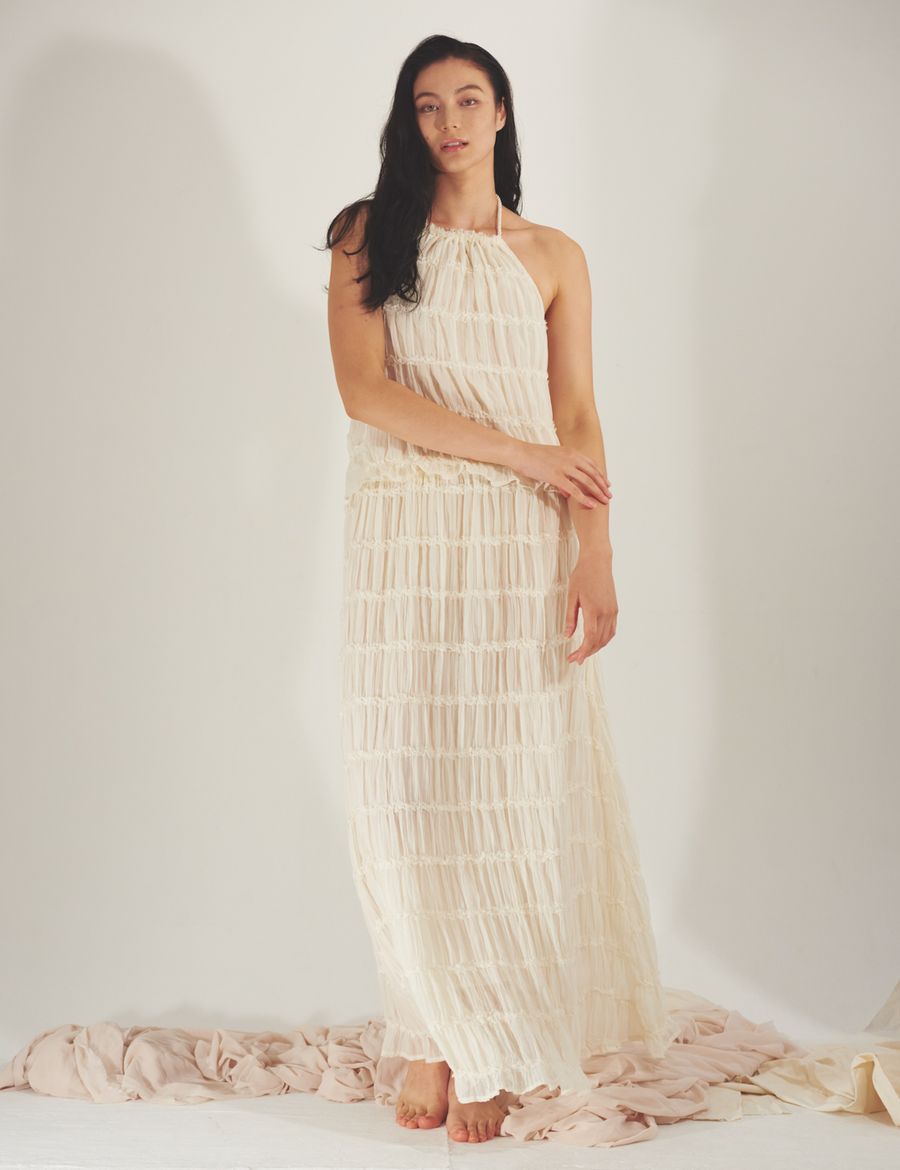 Ocean Breeze Elegant  Chiffon Top / 胡粉(off white)