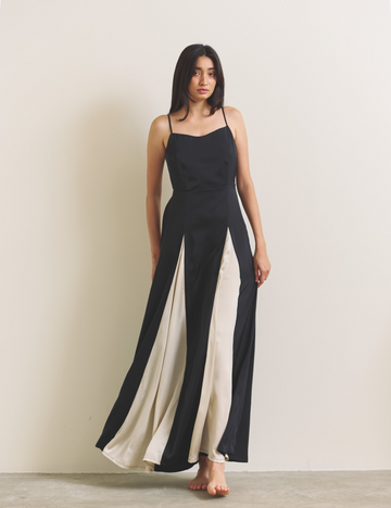 Rich Satin Bloom dress / 墨(black)