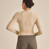 Elegant Draped Padded Long Sleeve / 亜麻色(greige)