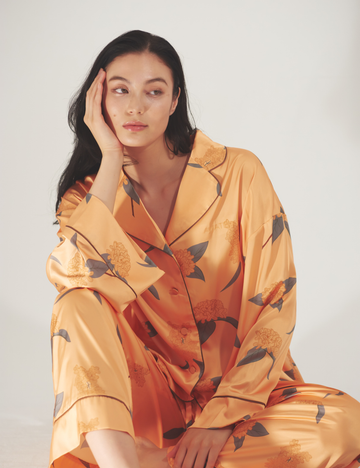 Chic Comfort Satin Pajama Shirt / 琥珀(orange)