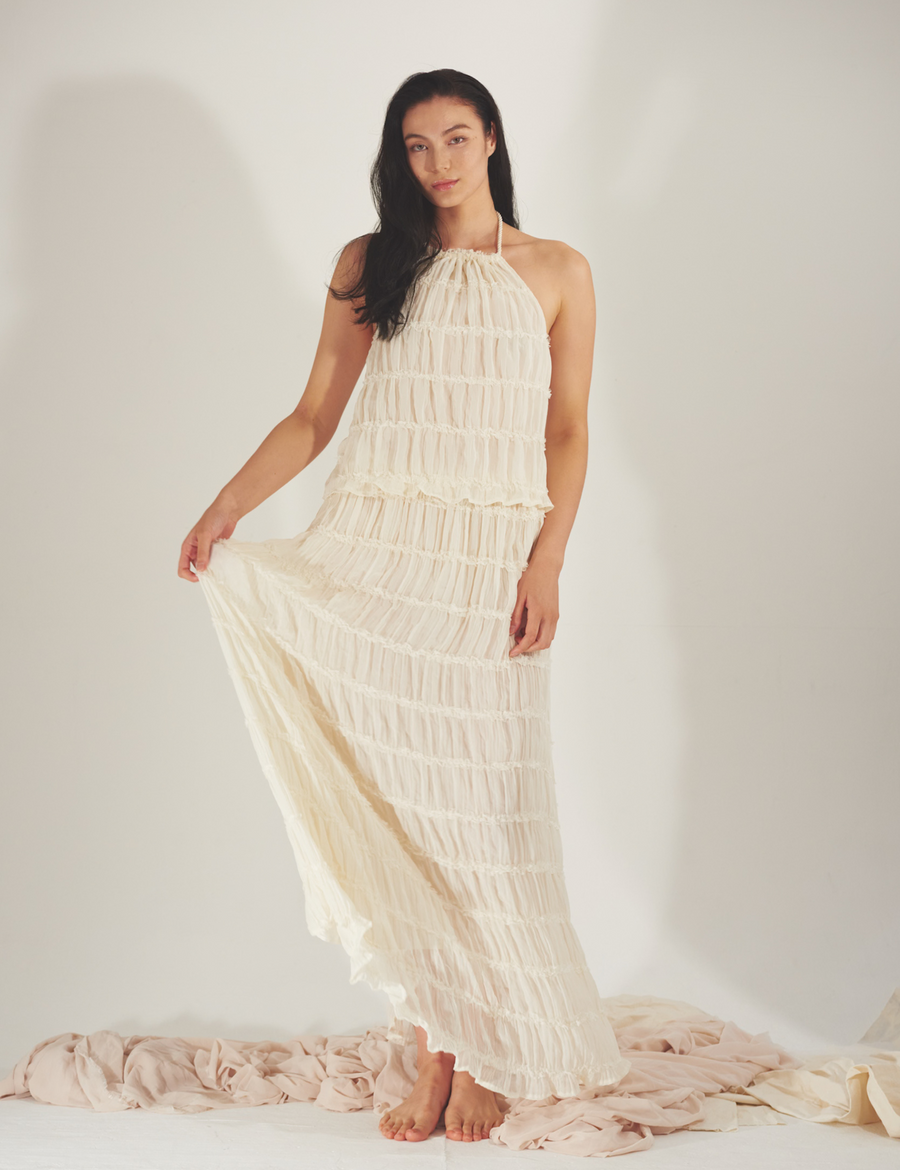 Ocean Breeze Elegant  Chiffon Skirt / 胡粉(off white)