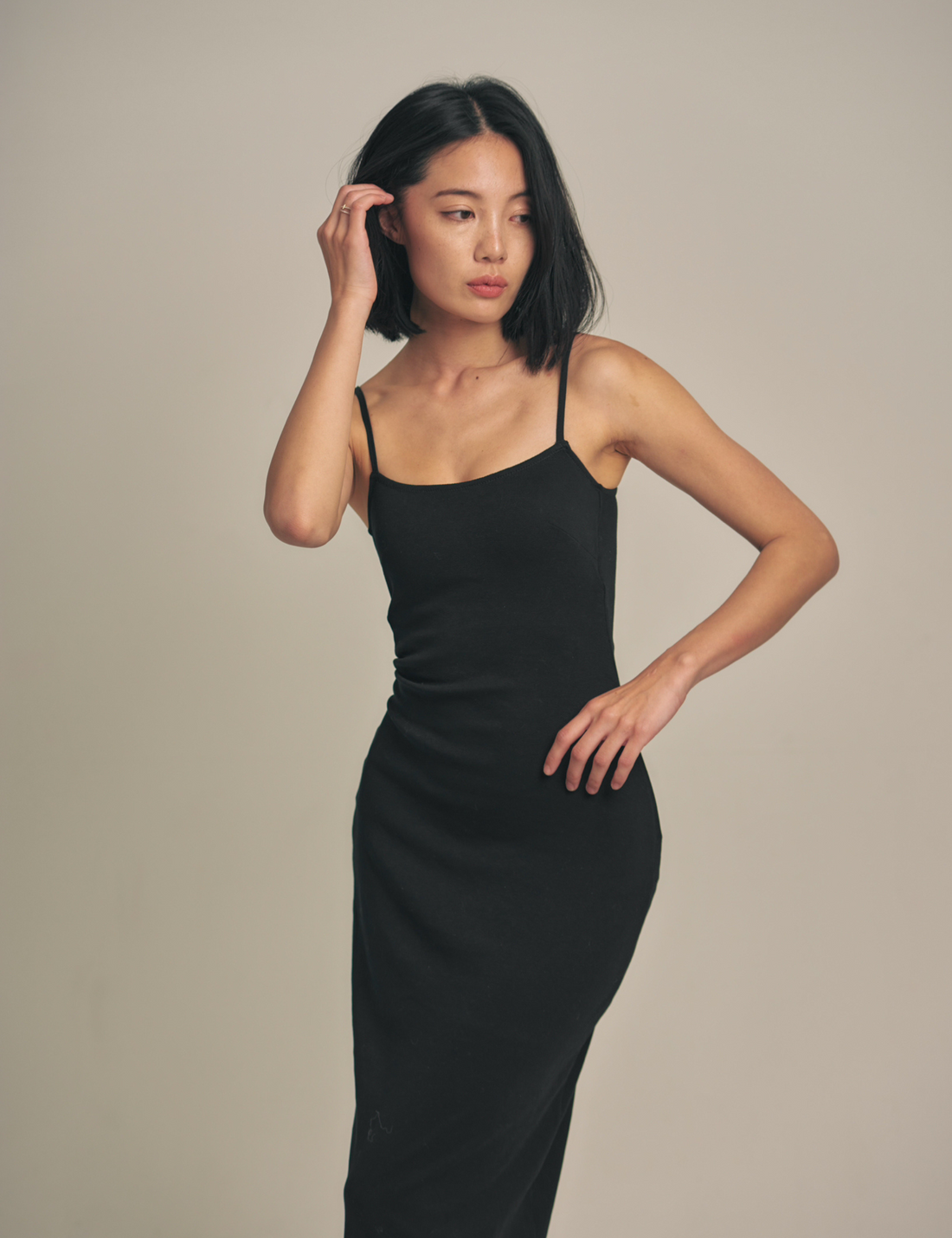 Dreamy×WABISABI style up camisole dress / 墨(black)