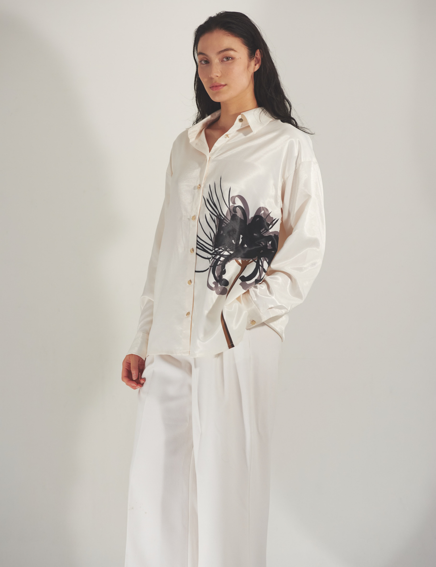 Harmony Elegant Satin Shirt / Gofun(white)