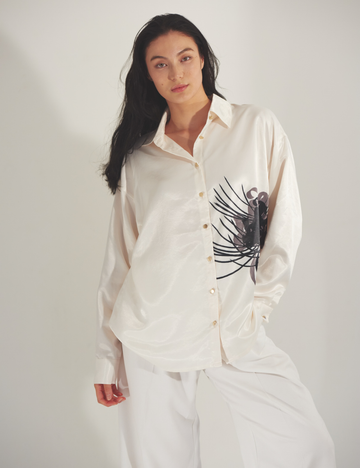 Harmony Elegant Satin Shirt / Gofun(white)
