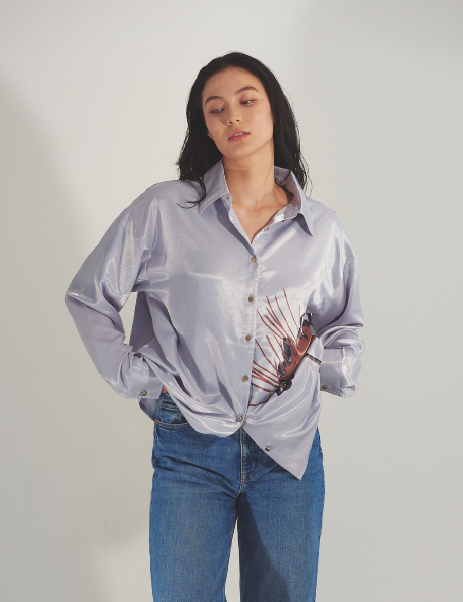 Harmony Elegant Satin Shirt / Gray