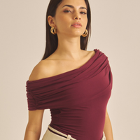 Elegant Draped Padded Top / 葡萄茶(burgundy)