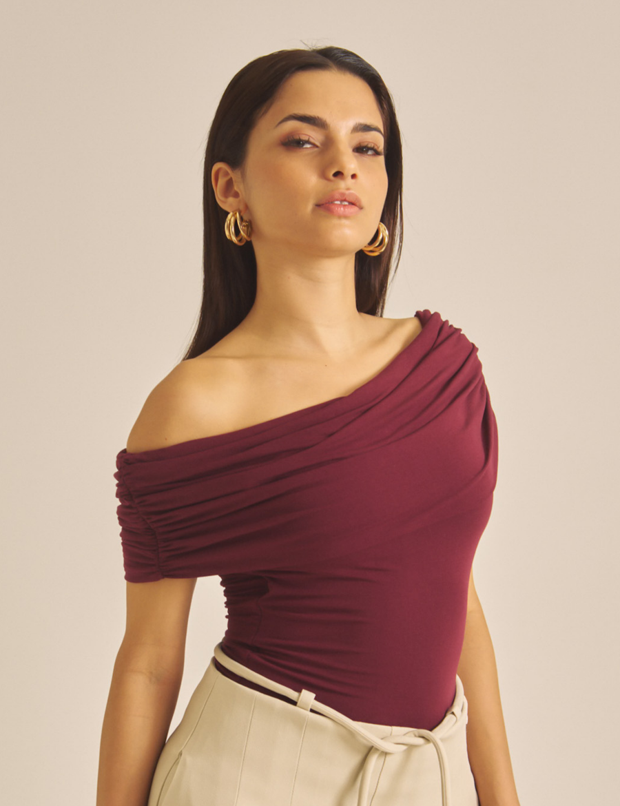 Elegant Draped Padded Top / 葡萄茶(burgundy)