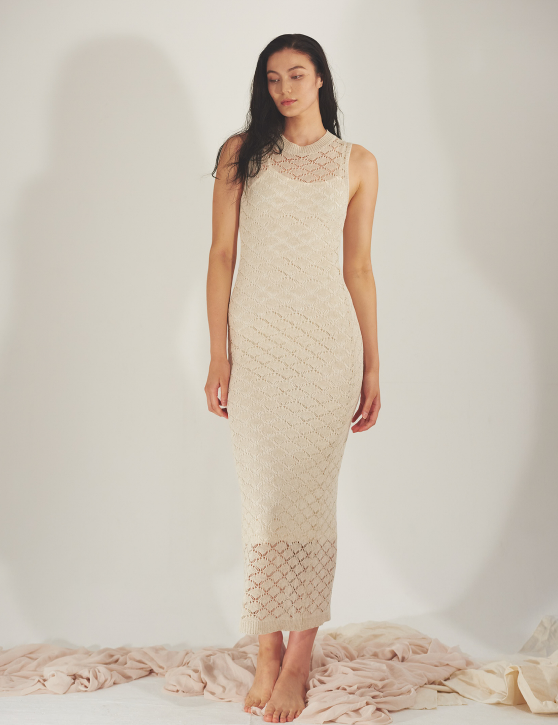 Ocean Breeze Elegant Knit Dress / 胡粉(off white)