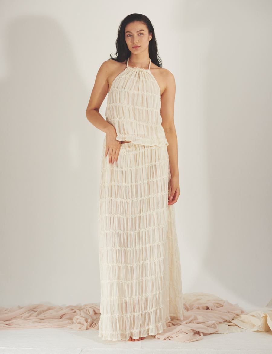 Ocean Breeze Elegant  Chiffon Top / 胡粉(off white)