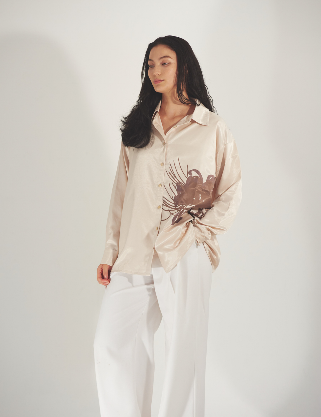 Harmony Elegant Satin Shirt / Flax (beige)