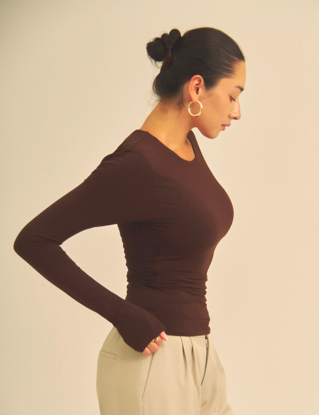 【COMING SOON】Aurafit Padded Long Sleeve Top / 焦茶(dark brown)