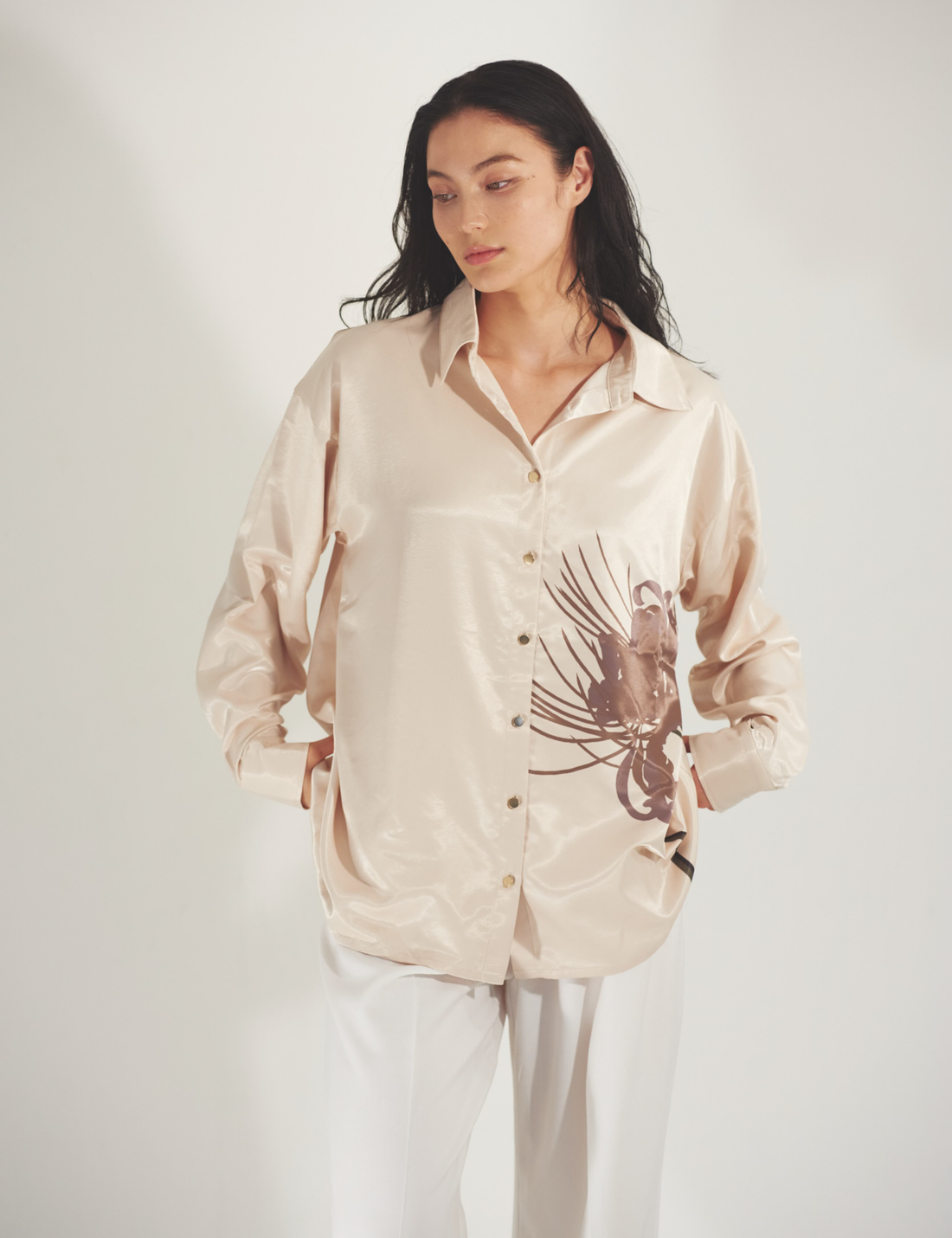 Harmony Elegant Satin Shirt / Flax (beige)