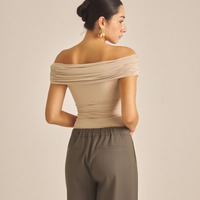 Elegant Draped Padded Top / 亜麻色(greige)