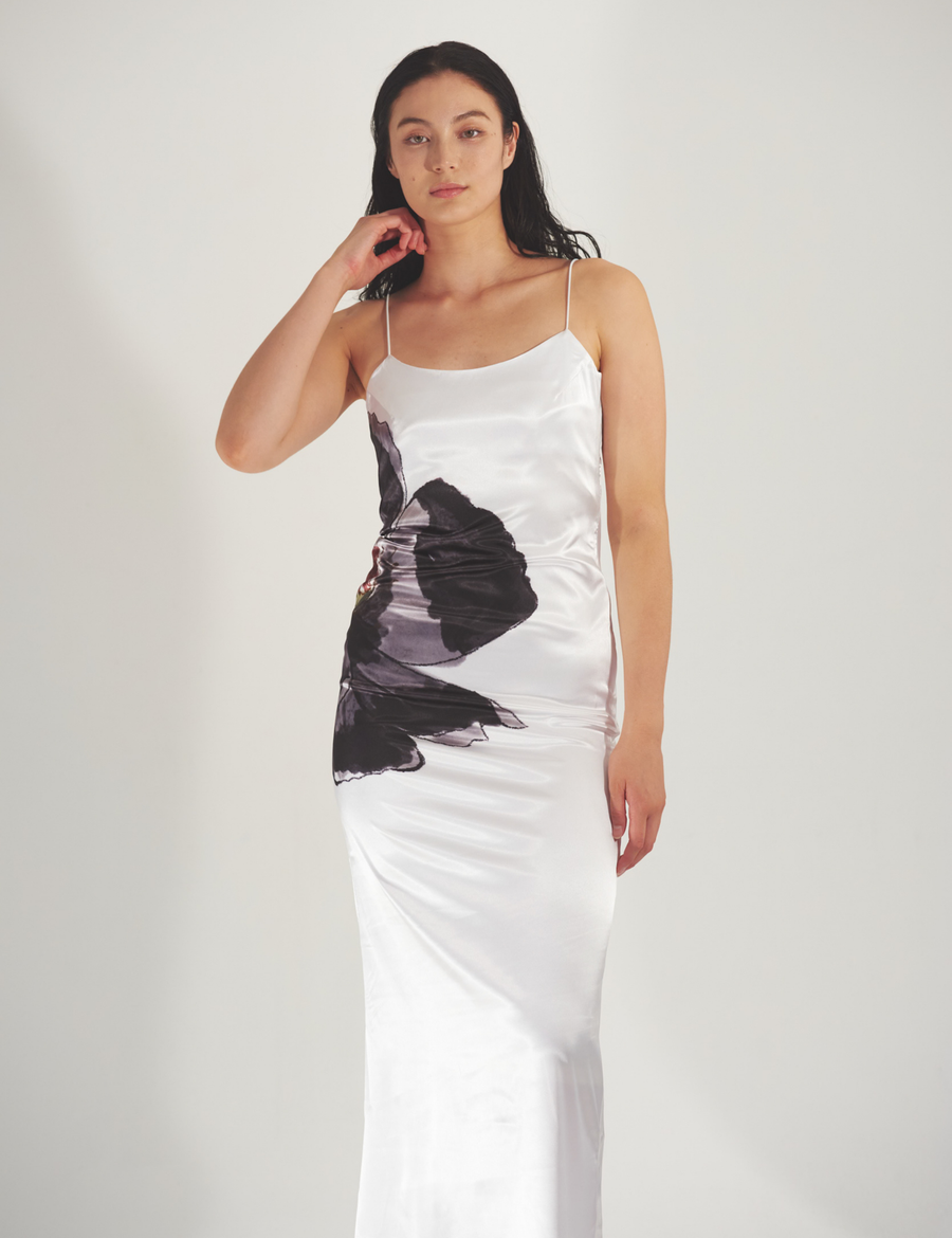 Garden Grace Satin Maxi Dress / Gofun(White)