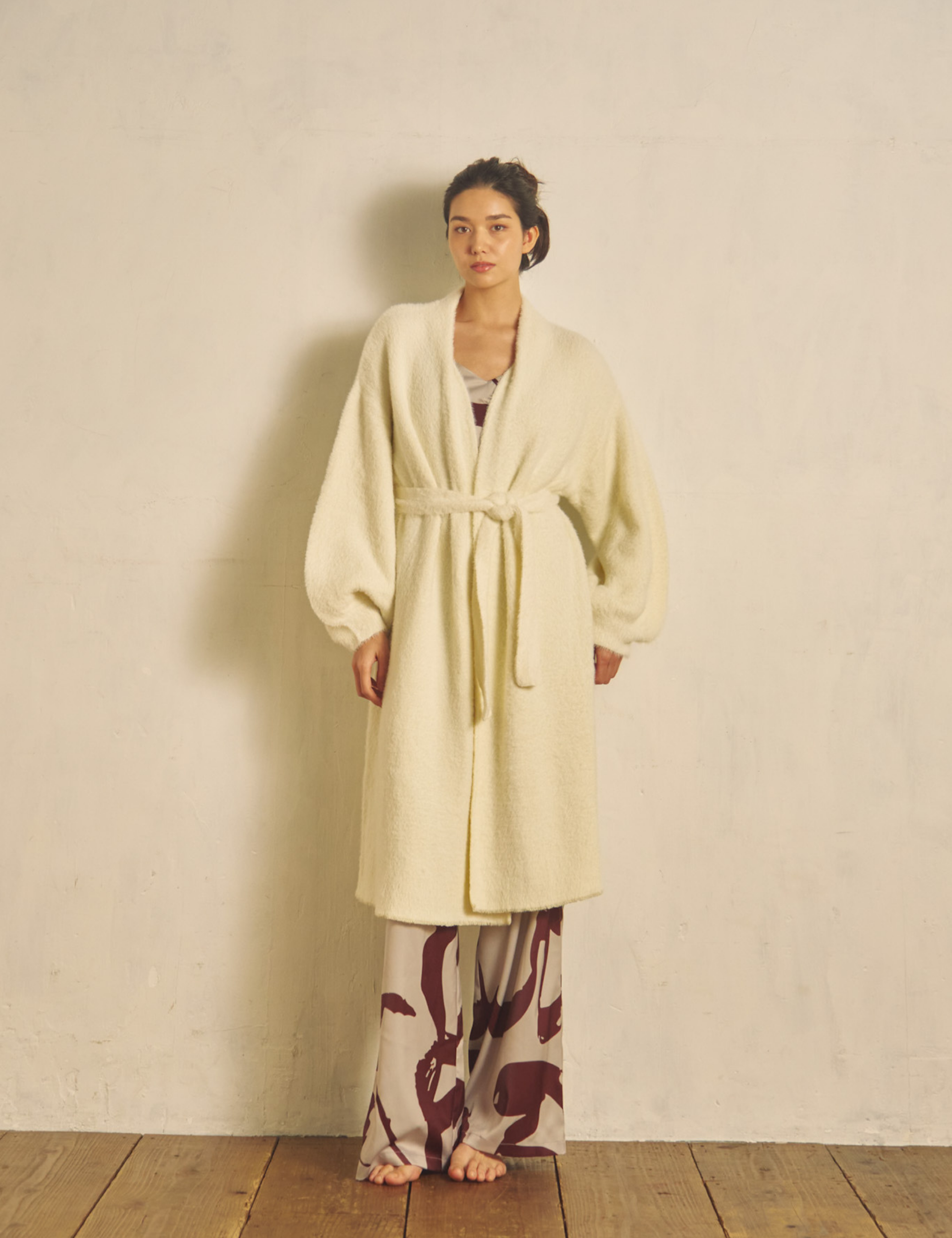 Fluffy Shaggy Cardigan Robe / Faded Brown