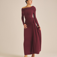 Elegant Draped Padded Dress / 葡萄茶(burgundy)