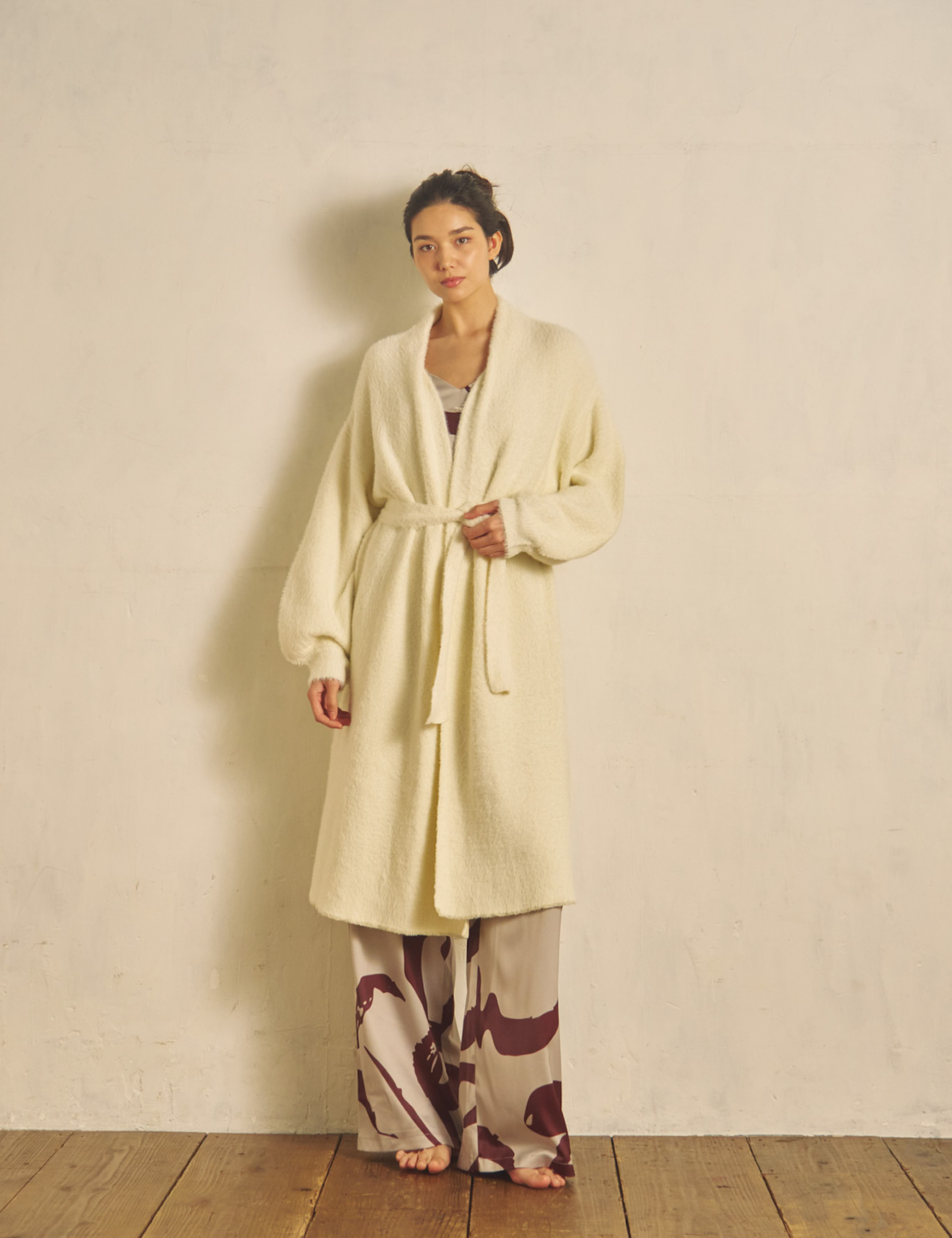 Fluffy Shaggy Cardigan Robe / Gofun (ivory)