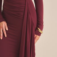Elegant Draped Padded Dress / 葡萄茶(burgundy)
