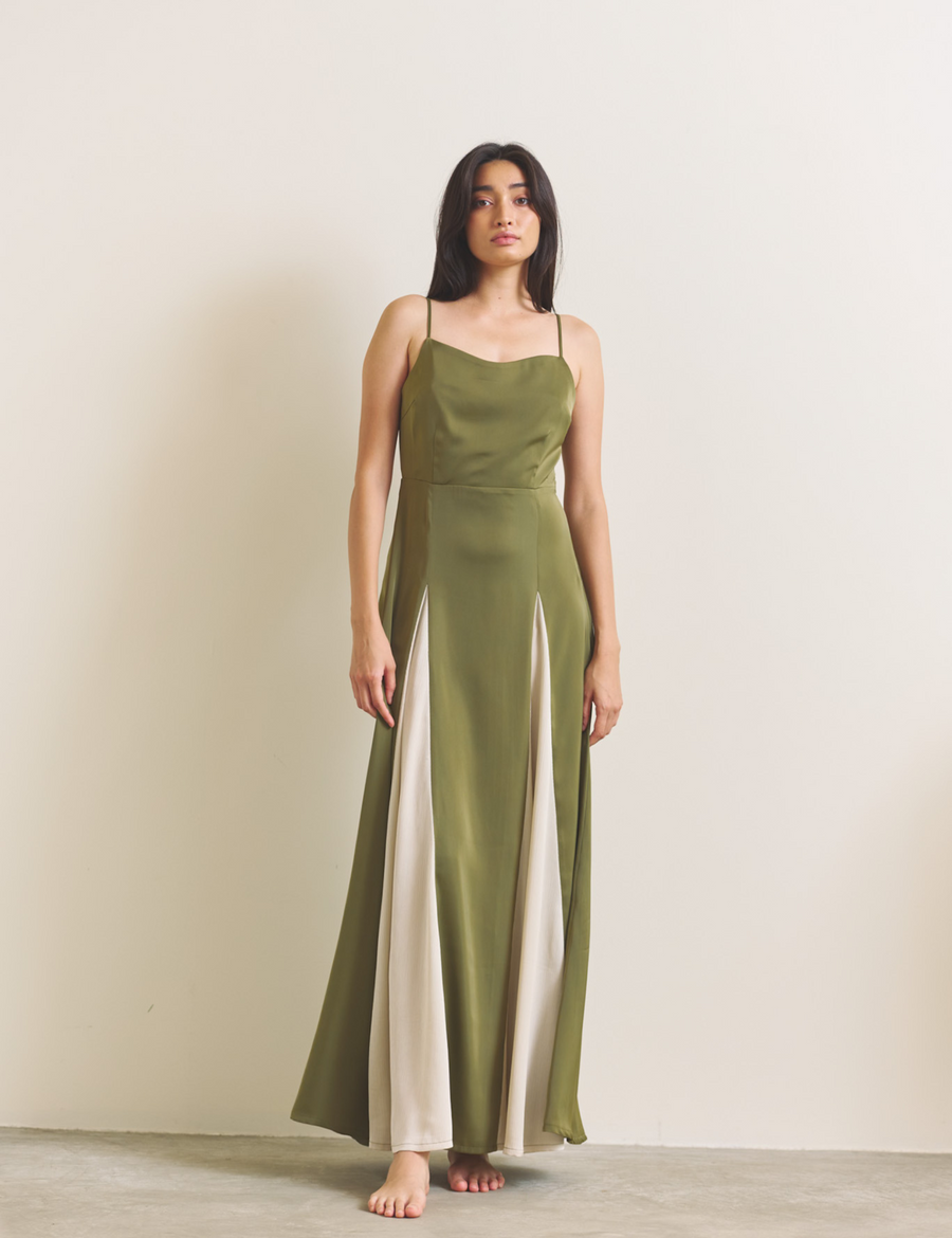 Rich Satin Bloom dress / 抹茶(matcha)