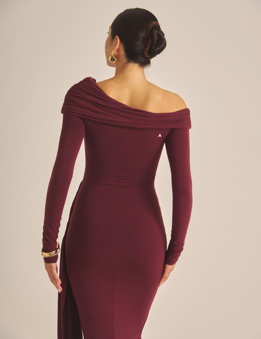 Elegant Draped Padded Dress / 葡萄茶(burgundy)