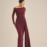 Elegant Draped Padded Dress / 葡萄茶(burgundy)