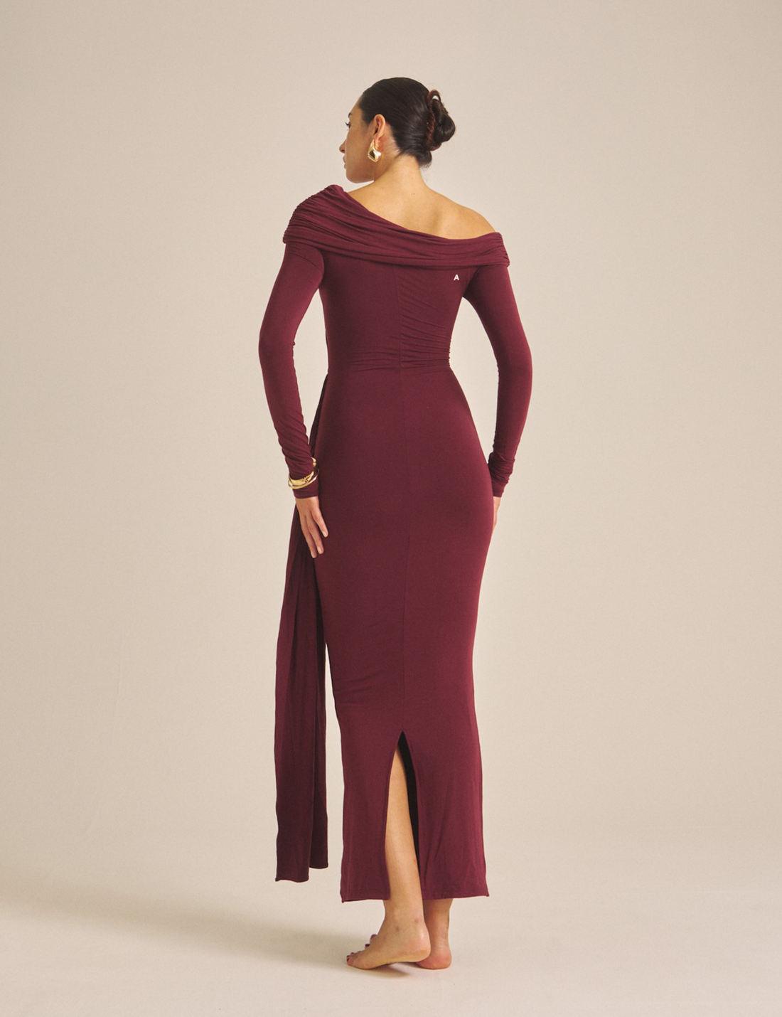 Elegant Draped Padded Dress / 葡萄茶(burgundy)