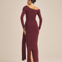 Elegant Draped Padded Dress / 葡萄茶(burgundy)