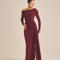 Elegant Draped Padded Dress / 葡萄茶(burgundy)